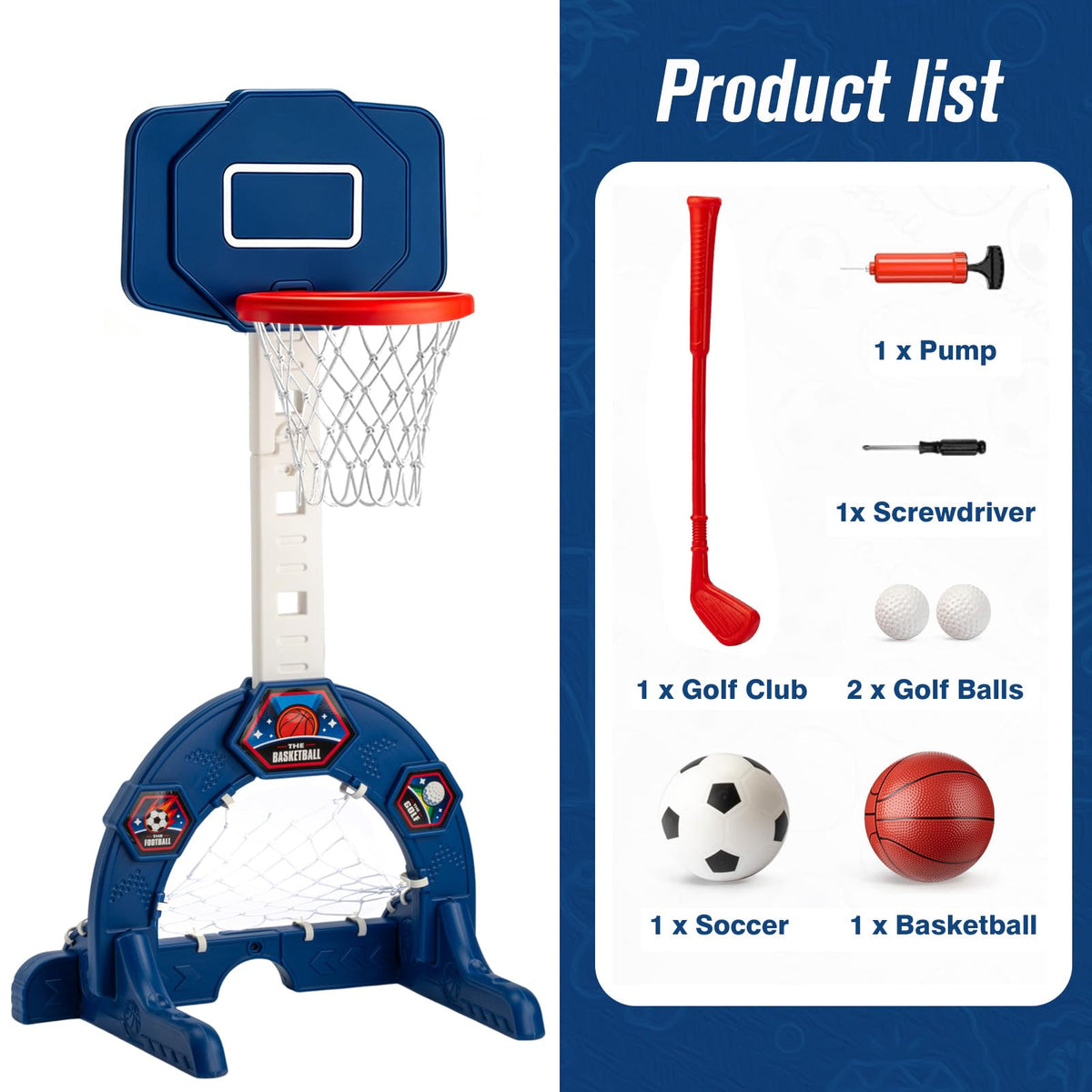 Hogaruly Toddler Basketball Hoop, Indoor Basketball Net for Kids with Soccer Goal, Golf Game, Adjustable Height Kids Basketball Hoop Christmas Birthday Gifts for 3-8 Years Old Boys and Girls 🍁 All In One Marketplace Canada