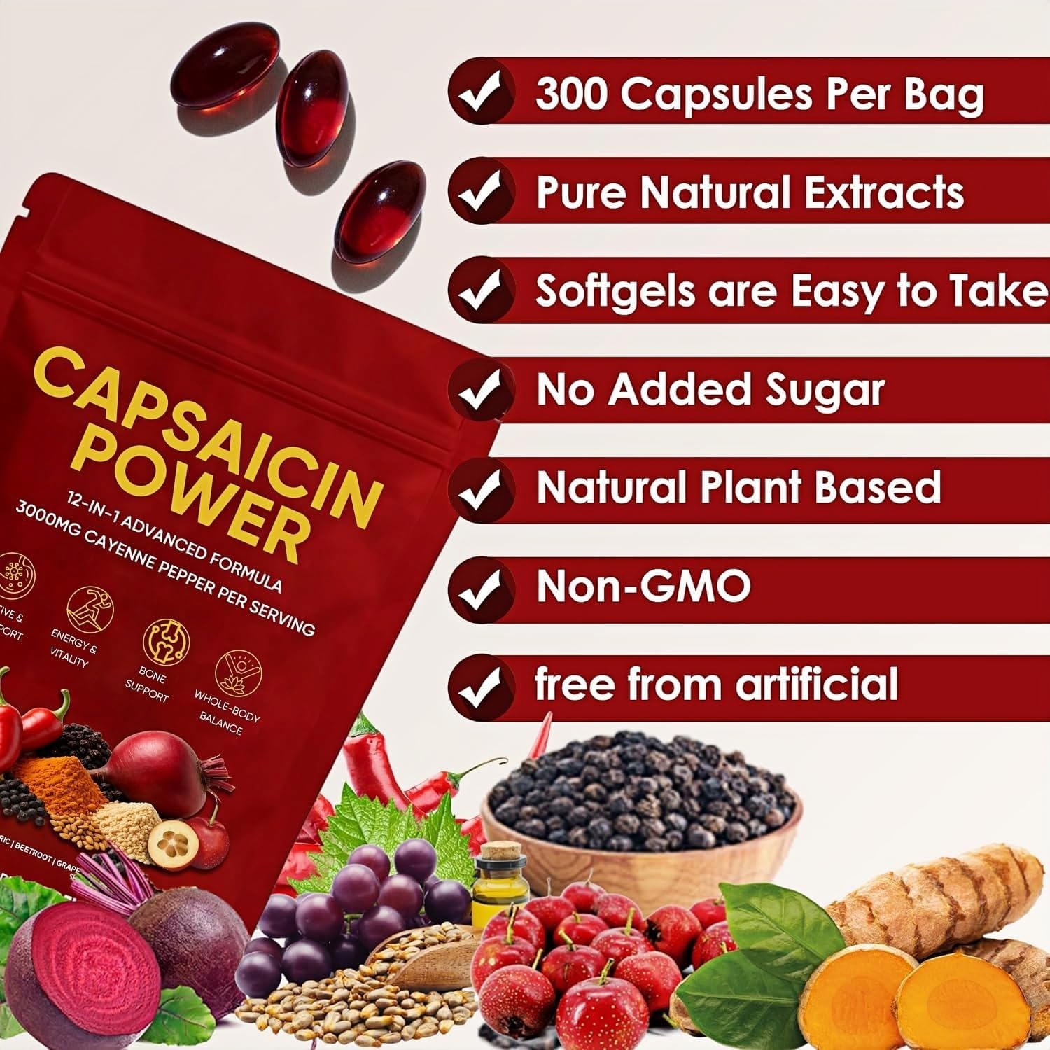 Cayenne Pepper - Cayenne Pepper Capsules | Resealable Package | 300 Softgels / 1 Bag B - Available at All In One Marketplace Canada