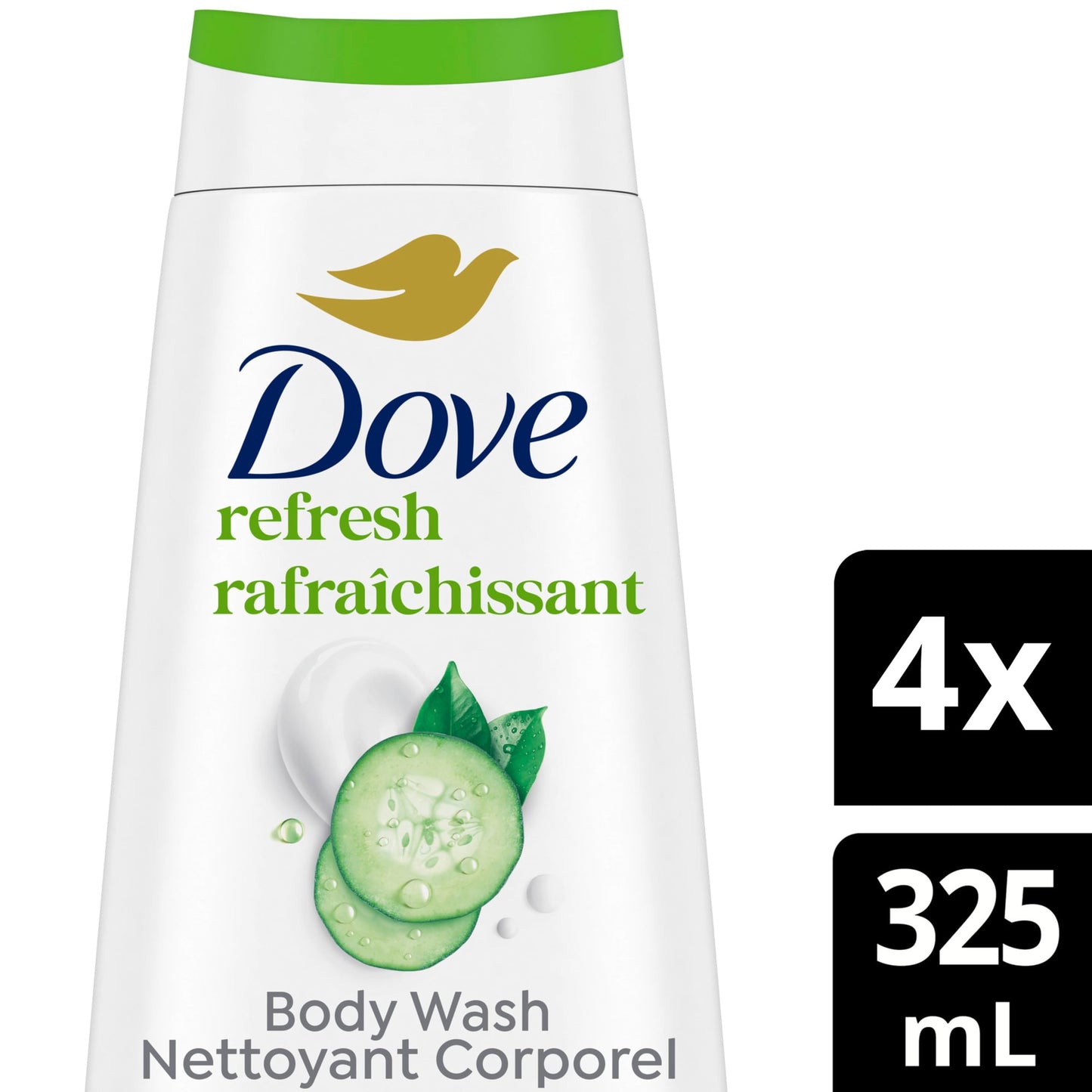 Dove Refresh Body Wash Cucumber & Green Tea 24H Freshness, 325mL, 4-Pack Dove