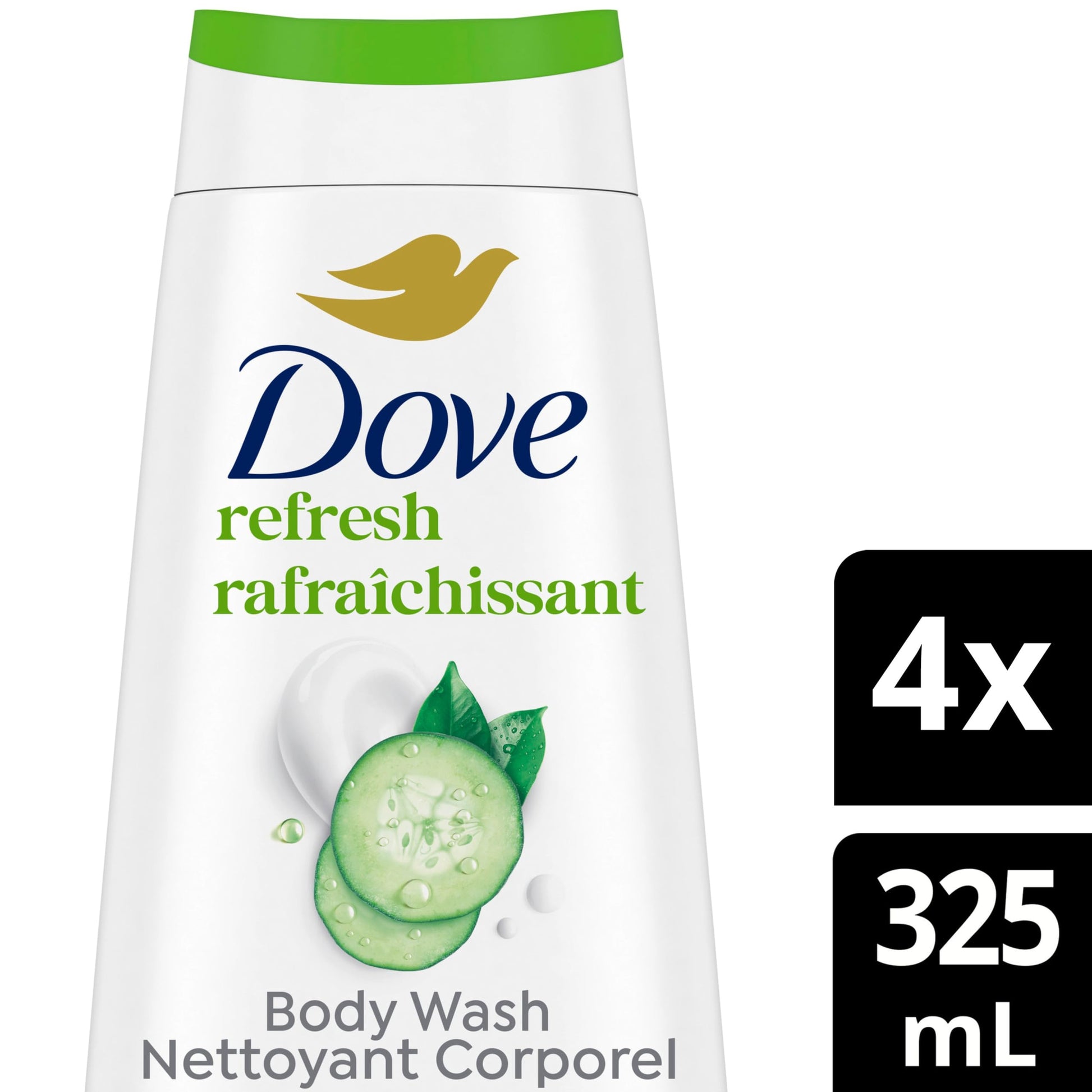 Dove Refresh Body Wash Cucumber & Green Tea 24H Freshness, 325mL, 4-Pack Dove