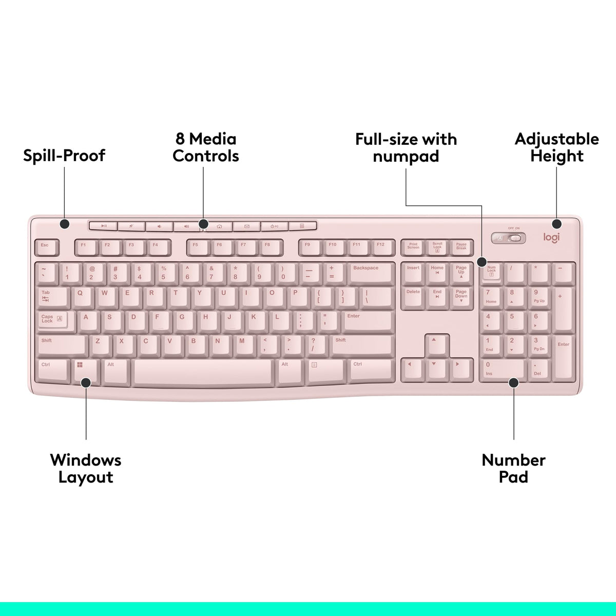 Logitech K270 Full Size Wireless Keyboard for Windows - Rose
