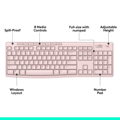 Logitech K270 Full Size Wireless Keyboard for Windows - Rose