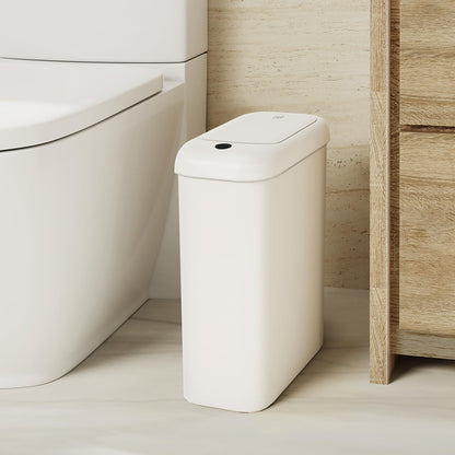 EKO Automatic Bathroom Trash Can with Lid, 2.6 Gallon Slim Touchless Garbage Can, Waterproof Motion Sensor Trash Bin for Bathroom, Office, Kitchen, White EKO