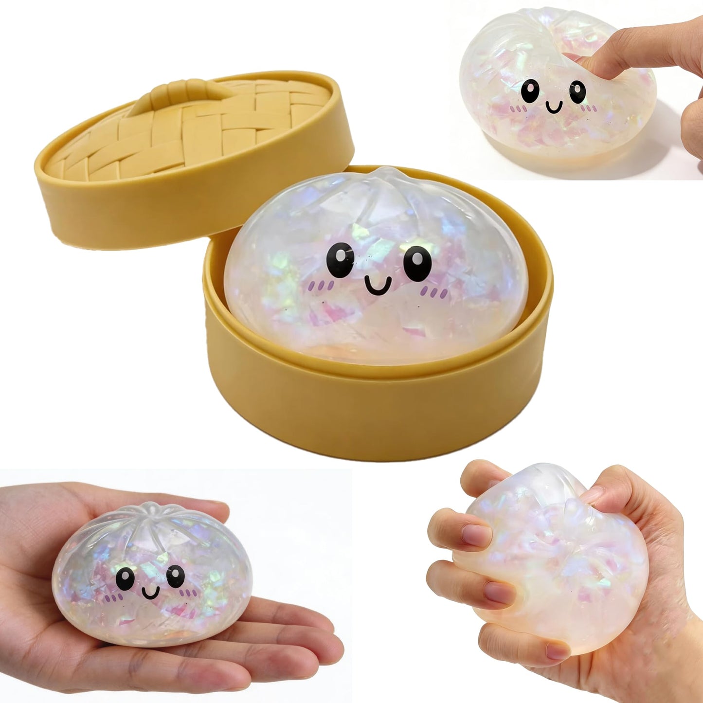 Aglacynorath Glitter Dumpling Squishy, Giant Glitter Dumpling Box, Colorful Stretchy Decompression Sensory Toy, Soft Squeeze Decompression Dough (Glitter White) - Available at All In One Marketplace Canada