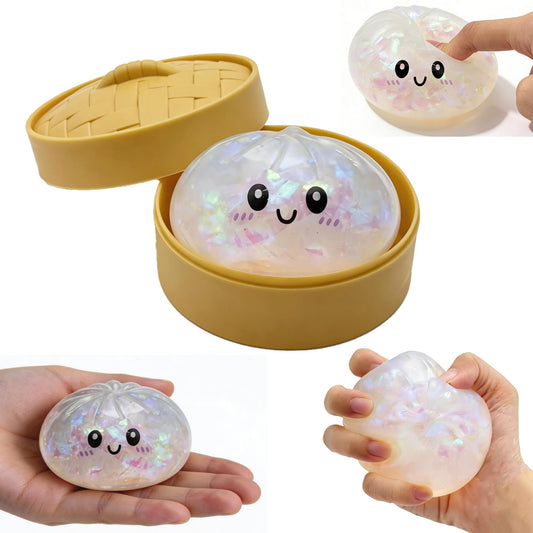 Aglacynorath Glitter Dumpling Squishy, Giant Glitter Dumpling Box, Colorful Stretchy Decompression Sensory Toy, Soft Squeeze Decompression Dough (Glitter White) - Available at All In One Marketplace Canada
