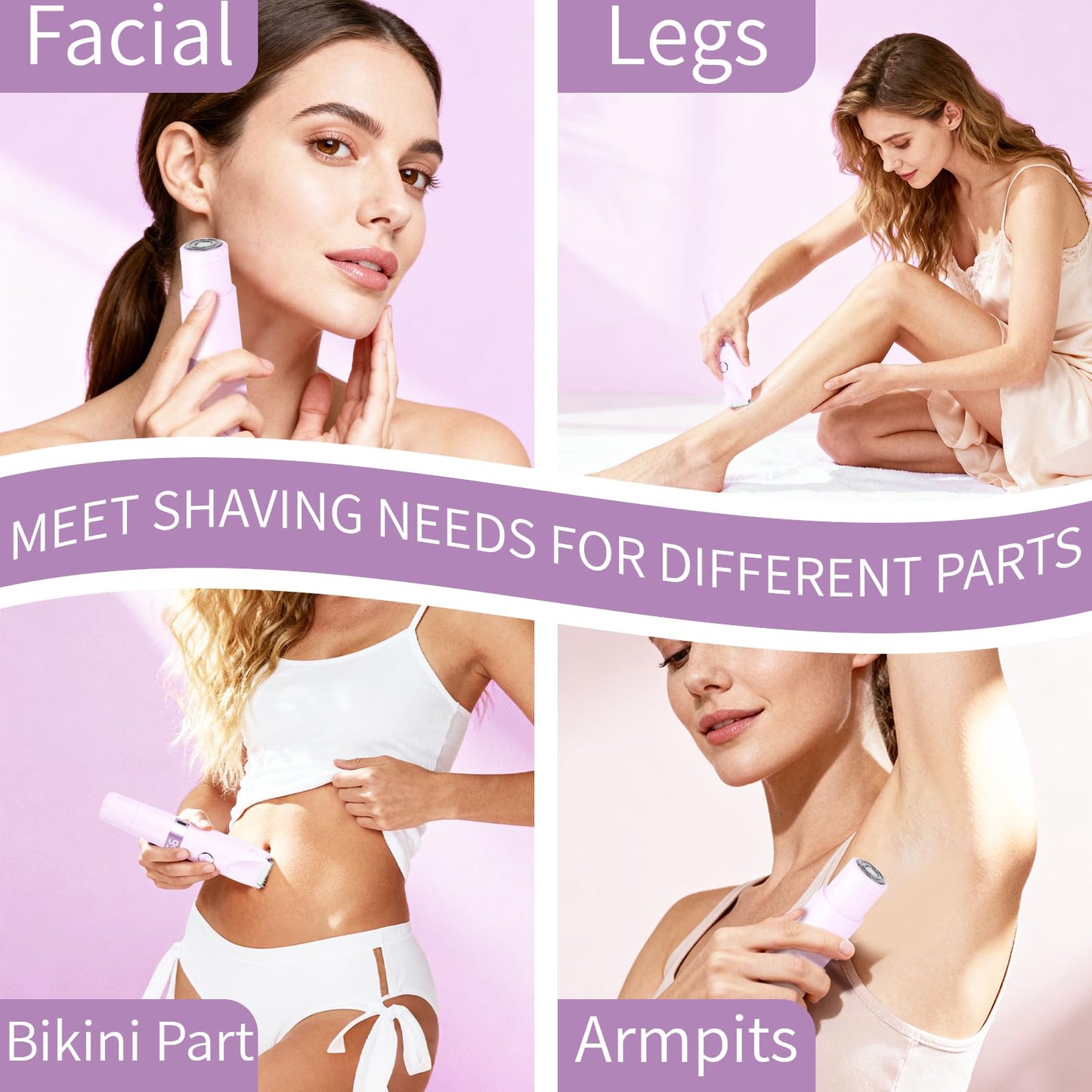 Beanify 2-in-1 Electric Shaver & Bikini Trimmer With LED Display for Women & Men，IPX7 Waterproof Wet/Dry Electric Razor With Dual Head , Rechargeable Painless Body & Facial Hair Remover, Travel-Size (Purple) - Available at All In One Marketplace Canada