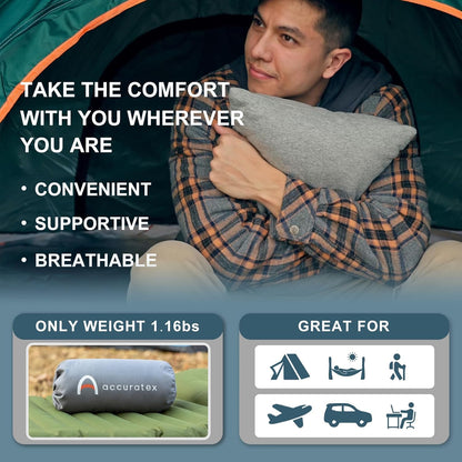 ACCURATEX Camping Pillow, 100% Cotton Cover Compressible Travel Pillow - Available at All In One Marketplace Canada
