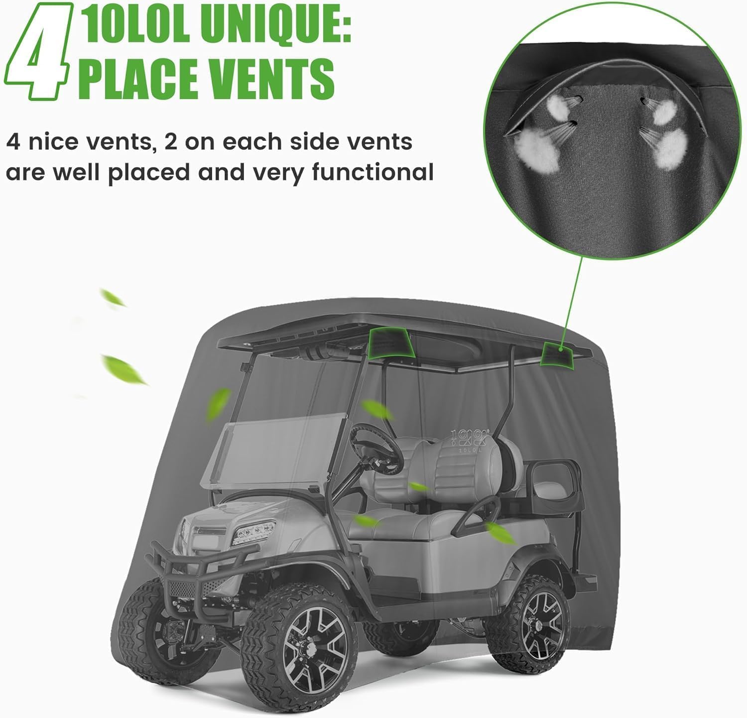 10L0L Universal 2-4 Passenger Golf Cart Cover for EZGO, Club Car and Yamaha, Waterproof Sunproof and Durable, Black - Available at All In One Marketplace Canada