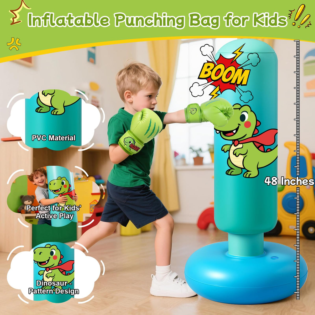 Qoosea Punching Bag for Kids 48in Dinosaur Toys Boxing Bag Set with Gloves 🍁 All In One Marketplace Canada