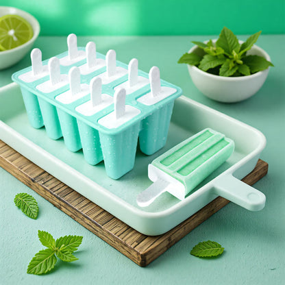 Popsicle Molds 10 Cells, Silicone Ice Cream Mould with Sticks, Non-Stick Ice Lolly Mold with Silicone Funnel and Brush, BPA Free - Available at All In One Marketplace Canada