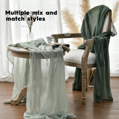 Artoid Mode Boho Sage Green Gauze Wedding Table Runner, 300 cm Seasonal Fabric Kitchen Dining Holiday Table Decor for Home Party Indoor 🍁 All In One Marketplace Canada
