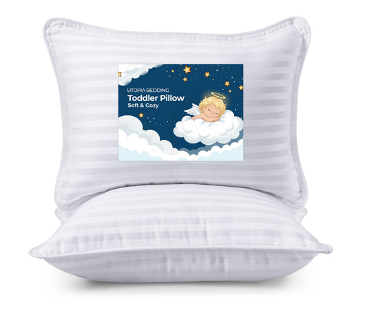 Utopia Bedding Toddler Pillow (White, 2 Pack), 13x18 Toddler Pillows for Sleeping, Soft and Breathable Cotton Blend Shell, Polyester Filling, Small Kids Pillow Perfect for Toddler Bed and Travel