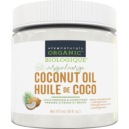 Viva Naturals Organic Virgin Coconut Oil,16 fl oz (473 mL) – Coconut Oil for Hair, Skin, Cooking & Baking – Cold-Pressed, Unrefined & Non-GMO – Keto & Paleo Certified – BPA-Free Jar 🍁 All In One Marketplace Canada
