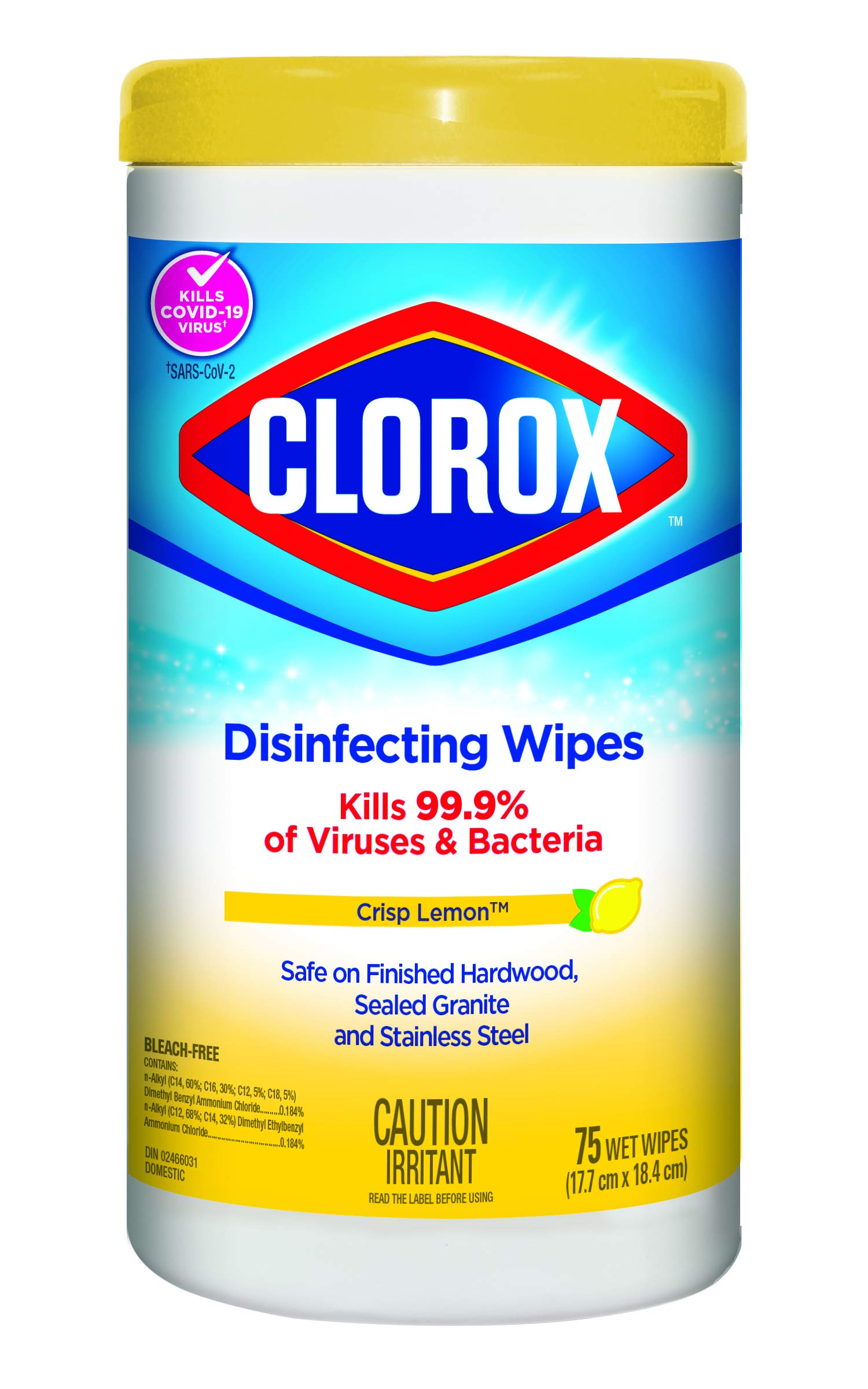 Clorox Disinfecting Wipes, Lemon Fresh, 75 Count, Multi-Pack of 6 Canisters