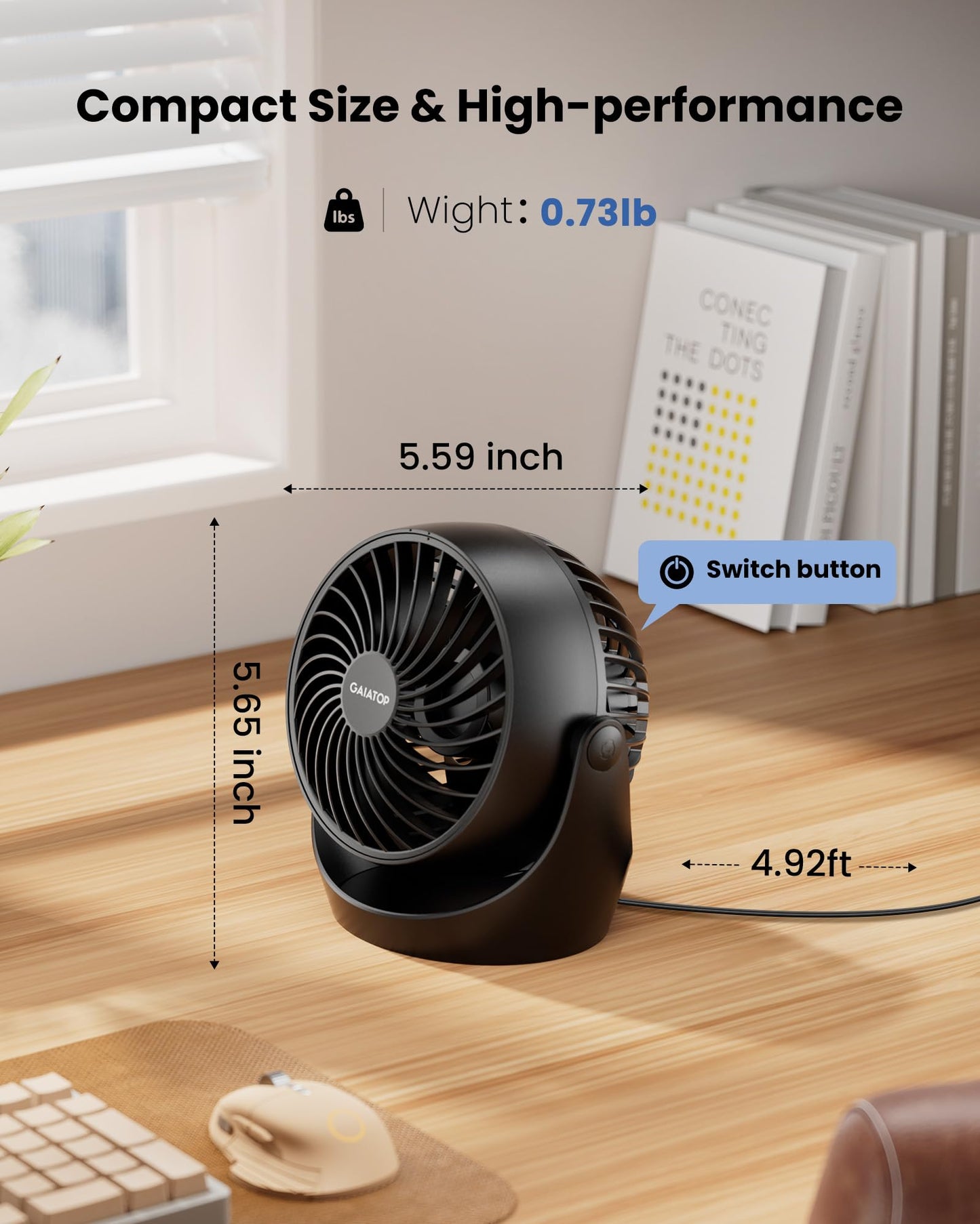 Gaiatop Desk Fan, 5-Inch Portable Electric Table Desktop Air Circulator Fans, Small but Powerful with 3 Speed 360° Adjustable Tilt for Cooling Home Dorm Office Bedroom Bathroom Kitchen，Black - Available at All In One Marketplace Canada