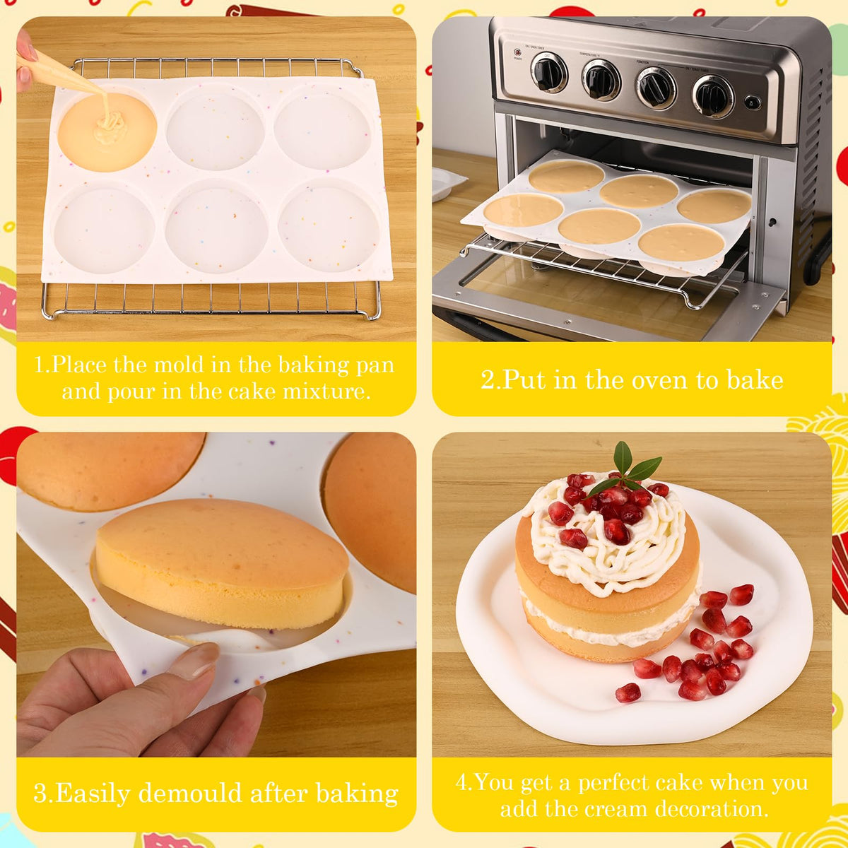 HUAKENER 3 Pcs Silicone Muffin Top Pans for Baking, 4 Inch Non-Stick Round Baking Molds for Mini Cake, Muffin Top, Dessert, Hamburger, Sandwiches Making 🍁 All In One Marketplace Canada
