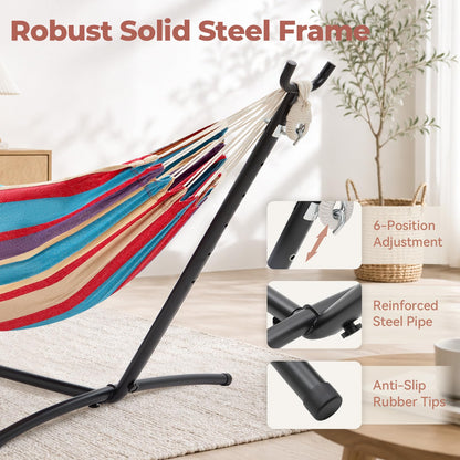 Hammock with Stand, Ohuhu Double Hammock with Space Saving Steel Stand & Pillow 2 Person Hammocks with Portable Carrying Bag for Camping Garden Patio Indoor Use Gift for Birthday, Tropical