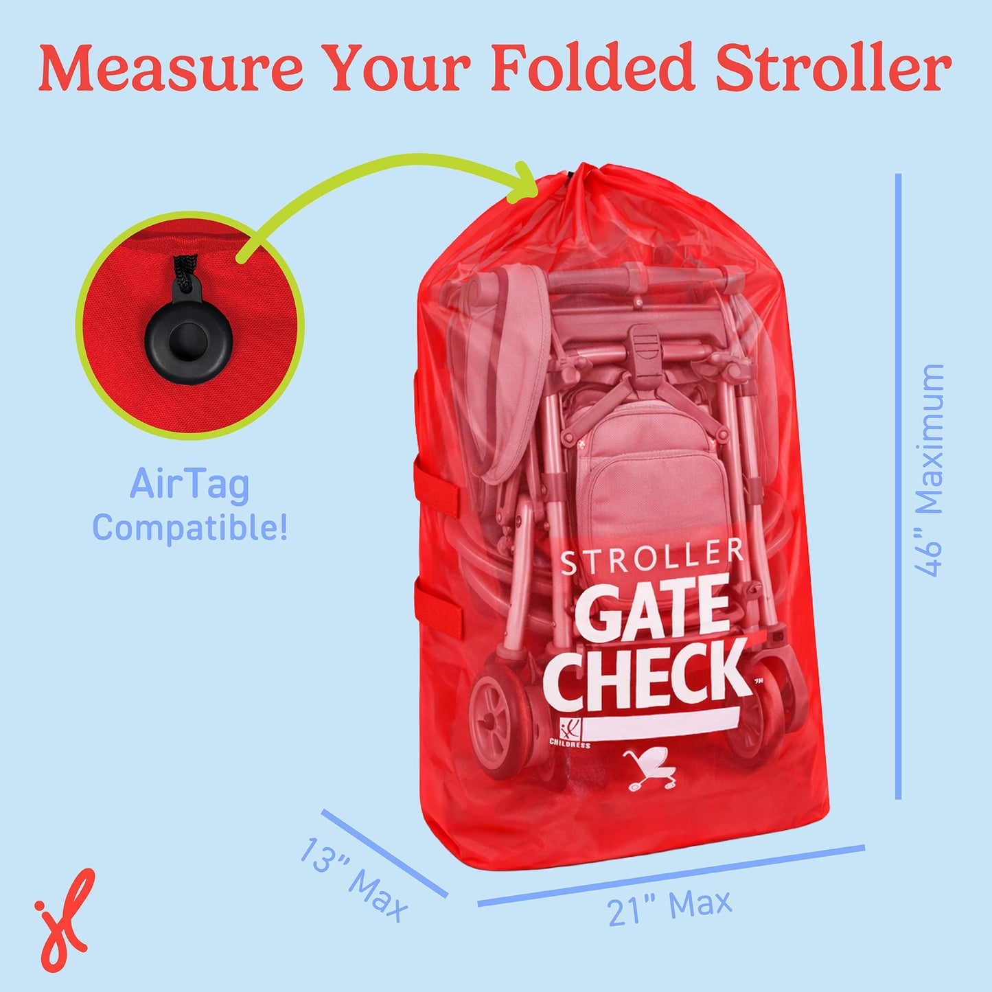 J. L. Childress Gate Check Air Travel Bag for Standard and Double Strollers, Red J.L. Childress