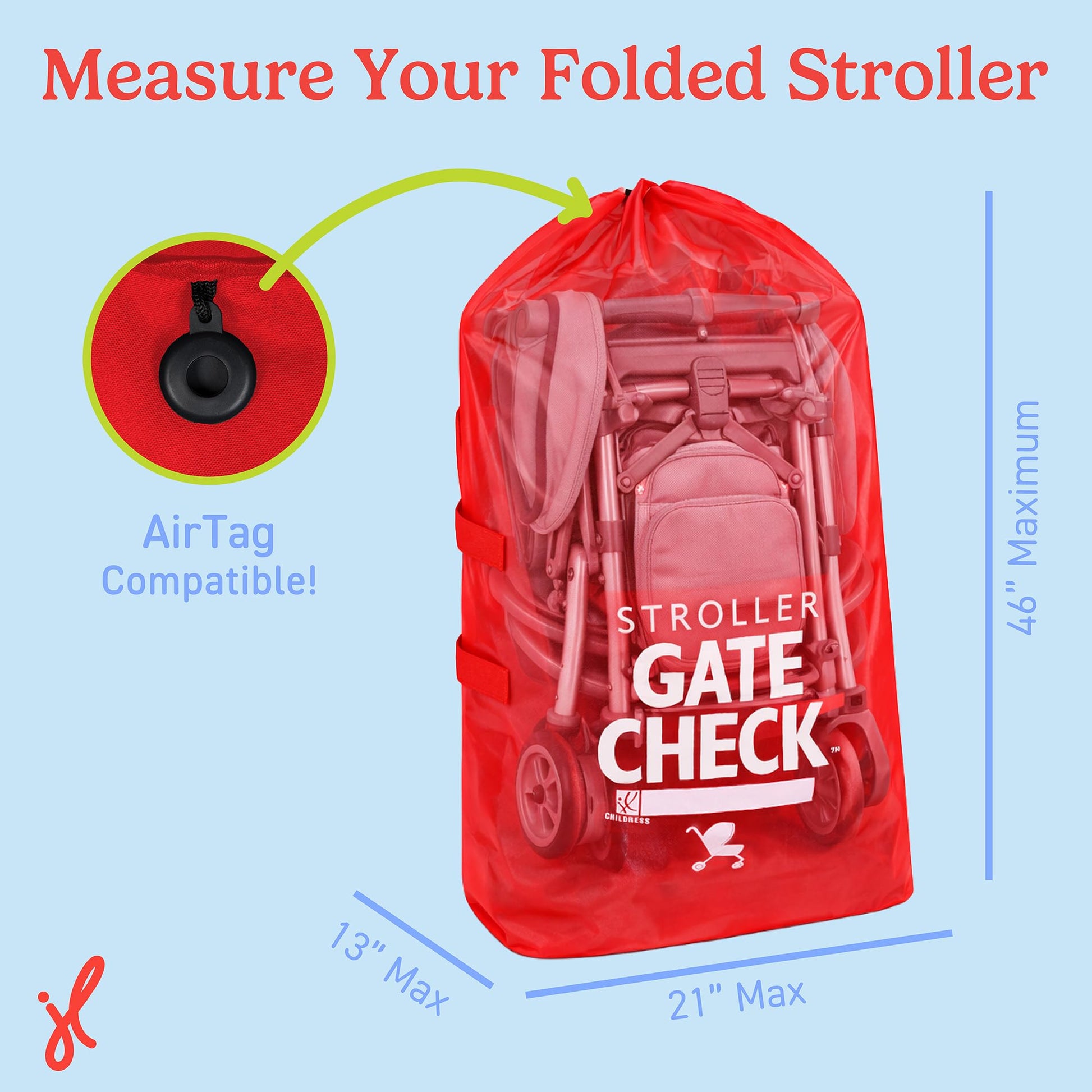 J. L. Childress Gate Check Air Travel Bag for Standard and Double Strollers, Red J.L. Childress