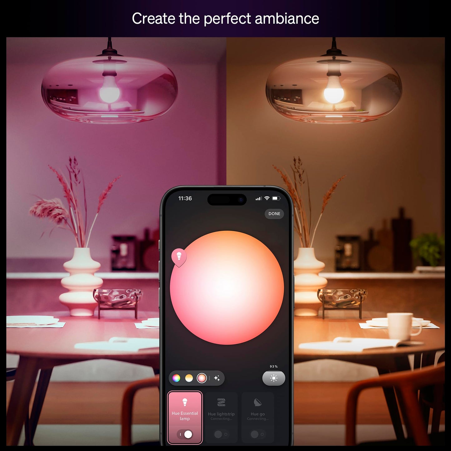 Philips Hue Essential Smart LED A19 Bulb, White and Color Ambiance, E26 Base, 8.8W, 2200K-6500K, 800 Lumens, Dimmable, Works with Alexa, Google Assistant, and Apple Home, 1 Pack 🍁 All In One Marketplace Canada