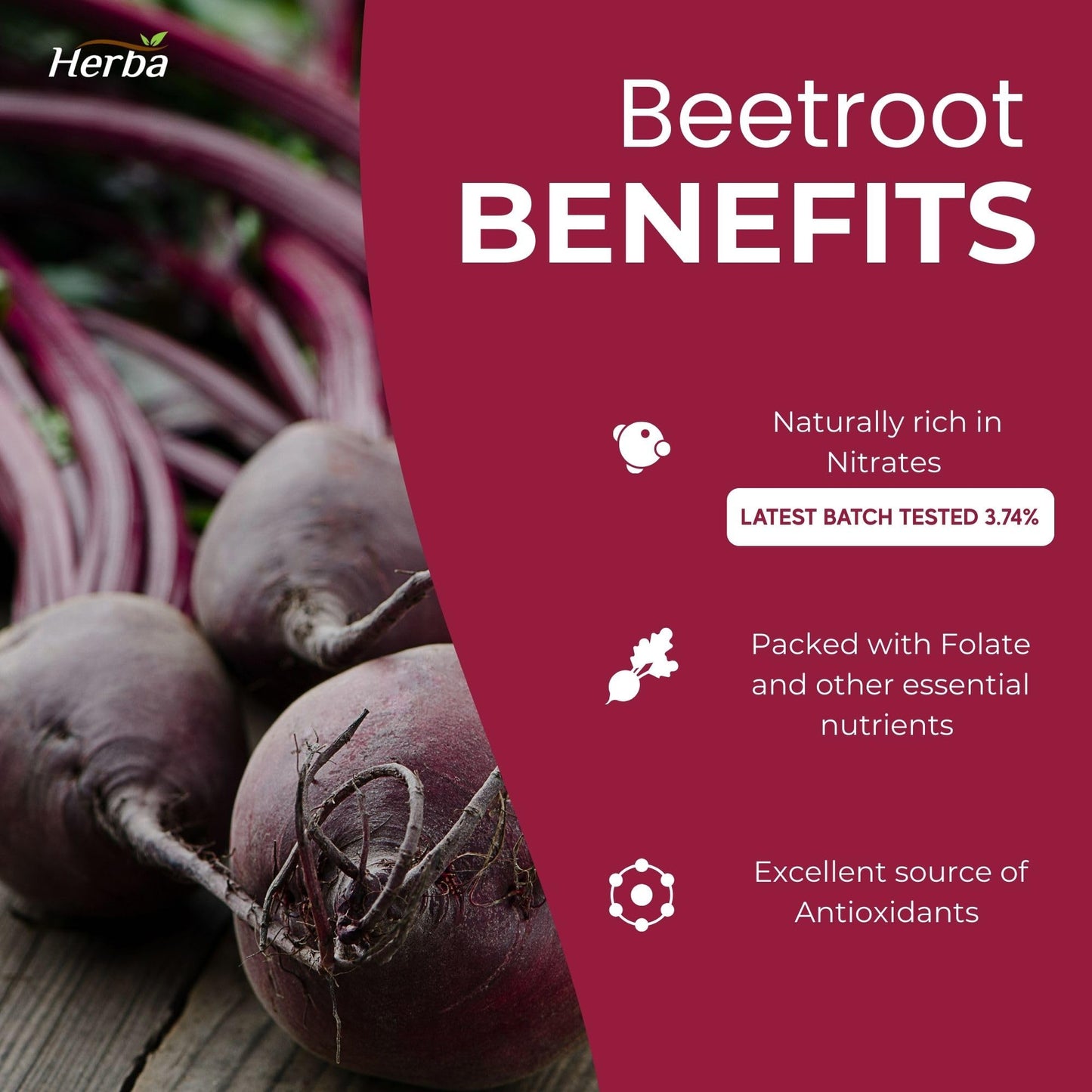 Herba 10,000mg Organic BeetRoot Capsules – 180 Count | 20:1 Beet Root Powder in Capsule | Nitric Oxide Supplements for Men & Women | Made in Canada - Available at All In One Marketplace Canada