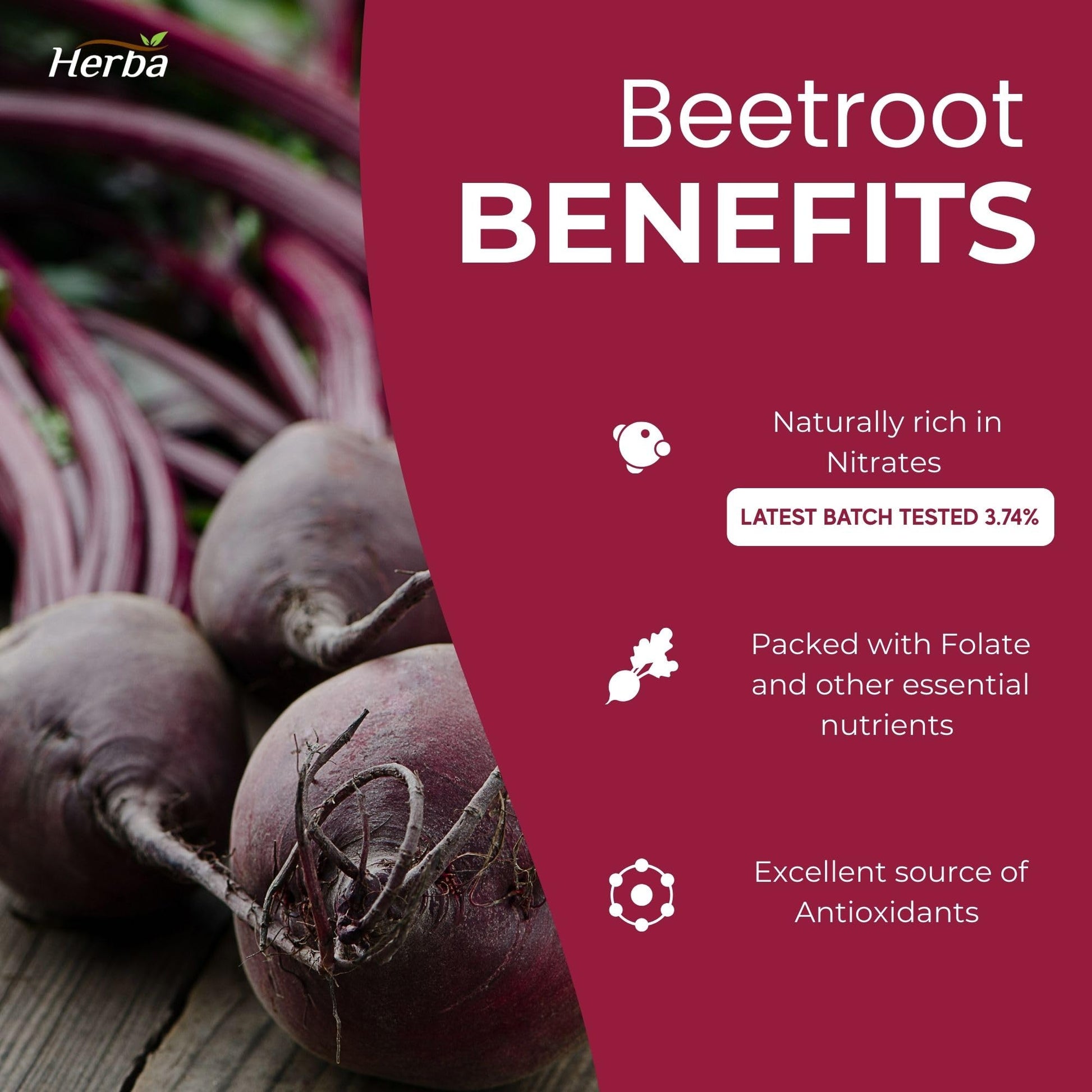 Herba 10,000mg Organic BeetRoot Capsules – 180 Count | 20:1 Beet Root Powder in Capsule | Nitric Oxide Supplements for Men & Women | Made in Canada - Available at All In One Marketplace Canada