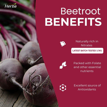 Herba 10,000mg Organic BeetRoot Capsules – 180 Count | 20:1 Beet Root Powder in Capsule | Nitric Oxide Supplements for Men & Women | Made in Canada - Available at All In One Marketplace Canada