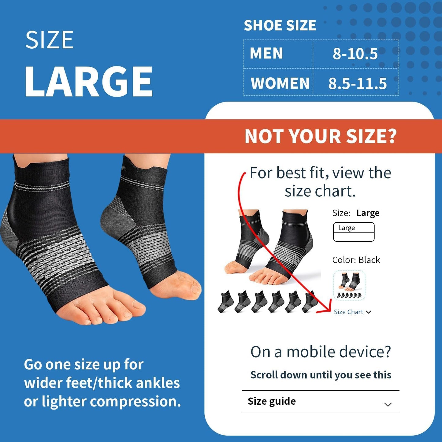 Plantar Fasciitis Sock (6 Pairs) for Men and Women, Ankle Brace Compression Socks with Arch Support for Achilles Tendonitis, Heel Pain, Swelling & Arthritis Relief, Black, Large - Available at All In One Marketplace Canada