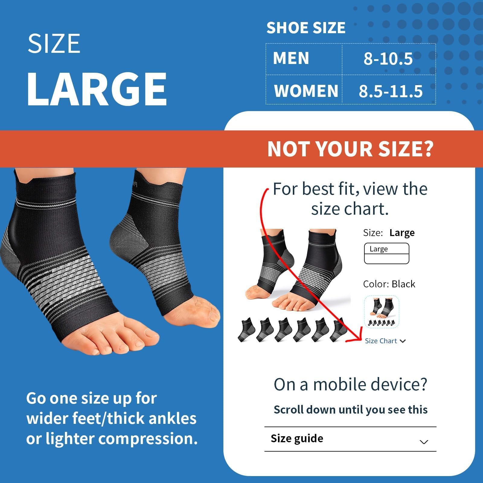 Plantar Fasciitis Sock (6 Pairs) for Men and Women, Ankle Brace Compression Socks with Arch Support for Achilles Tendonitis, Heel Pain, Swelling & Arthritis Relief, Black, Large - Available at All In One Marketplace Canada