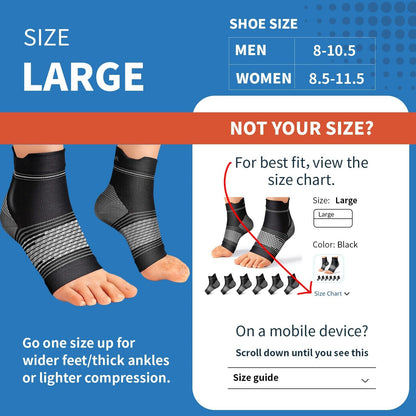 Plantar Fasciitis Sock (6 Pairs) for Men and Women, Ankle Brace Compression Socks with Arch Support for Achilles Tendonitis, Heel Pain, Swelling & Arthritis Relief, Black, Large - Available at All In One Marketplace Canada