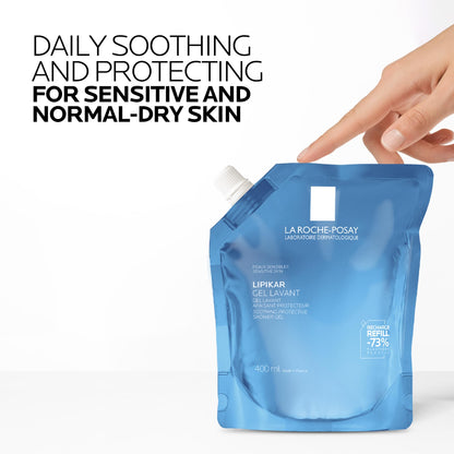 La Roche-Posay Body Wash Refill, Lipikar Cleansing & Moisturizing Gel Body Wash with Shea Butter & Niacinamide for Dry & Sensitive Skin, Soap Free, Paraben Free, 400mL Refill La Roche-Posay