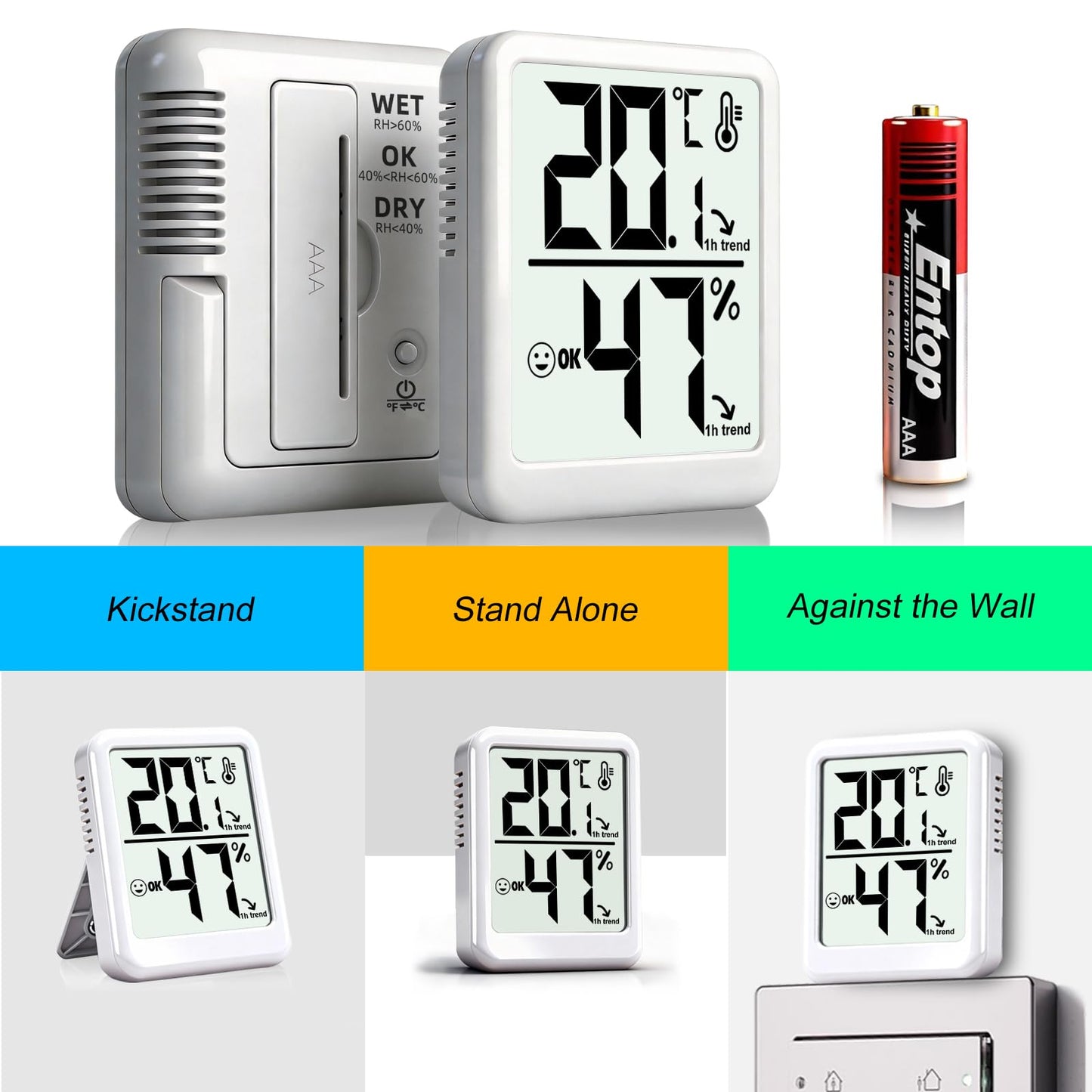 Ayawiss Room Thermometer Indoor Hygrometer with Celsius/Fahrenheit (℃/℉) Switch, Humidity Meter Gauge Digital Temperature and Humidity Sensor Monitor for Home Pets Plants - AAA Battery Included