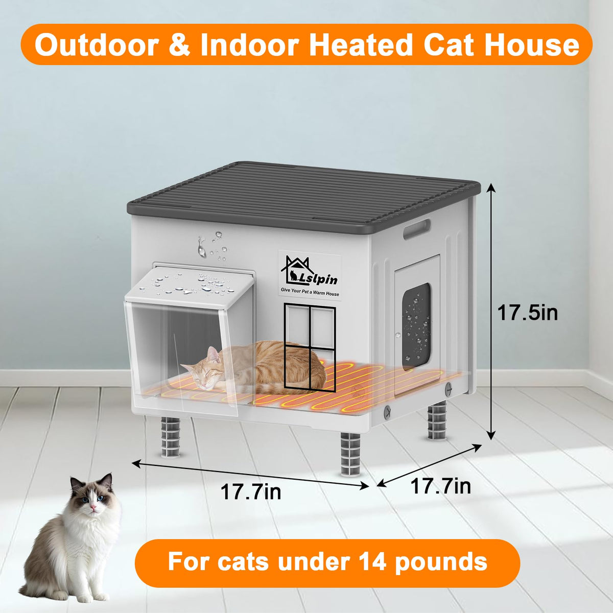 Indestructible Heated Cat House for Outside Cats Winter,Weatherproof & Insulated & Elevated Feral Cat House with Escape Door, Outdoor Indoor Cat Shelter for Stray Barn Cat 17.7×17.7×17.5 🍁 All In One Marketplace Canada