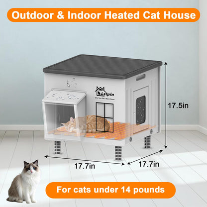 Indestructible Heated Cat House for Outside Cats Winter,Weatherproof & Insulated & Elevated Feral Cat House with Escape Door, Outdoor Indoor Cat Shelter for Stray Barn Cat 17.7×17.7×17.5 🍁 All In One Marketplace Canada
