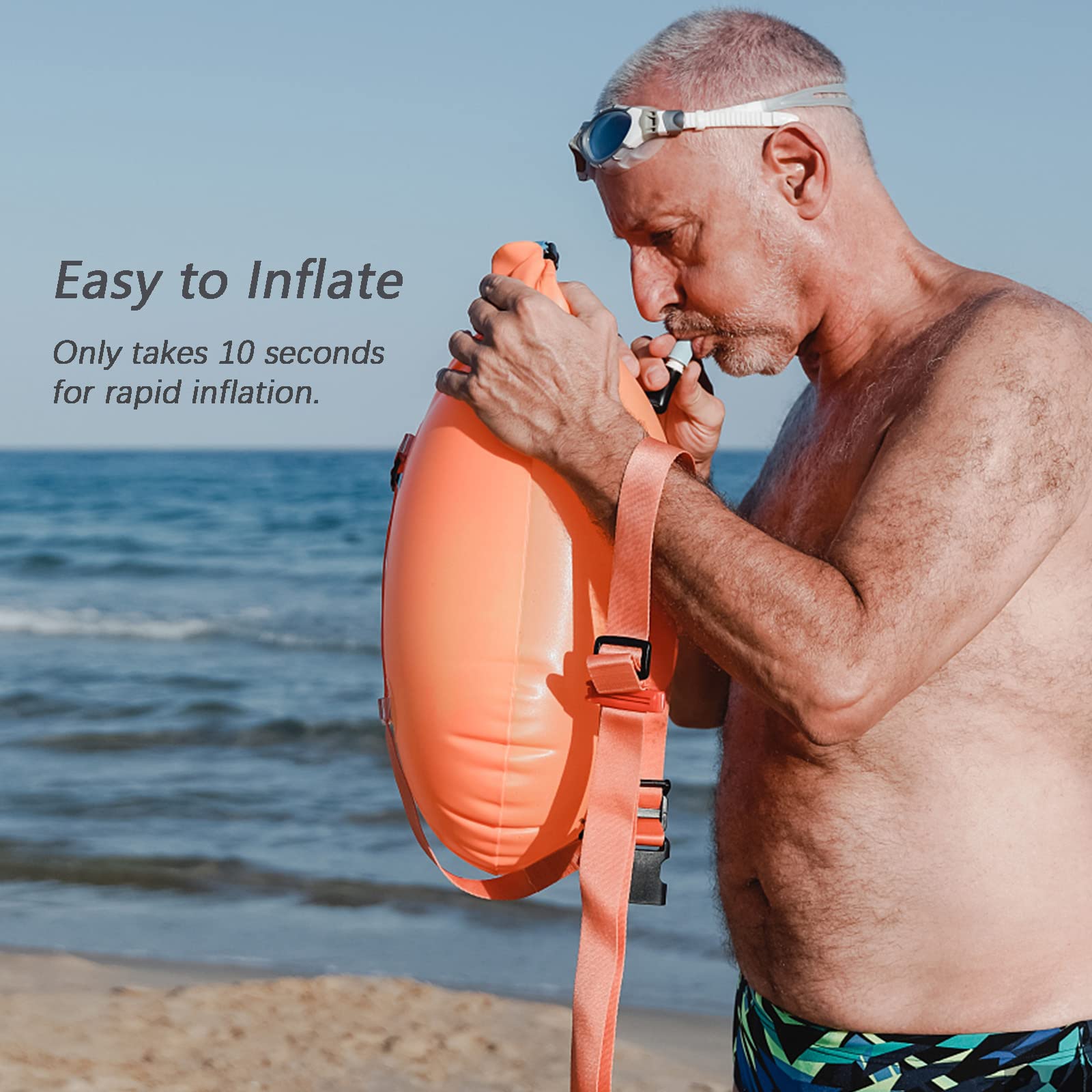 20L Swim Buoy, Swim Buoy with Storage for Kids and Adults, Waterproof Inflatable Dry Bag Swim Safety Float for Water Sports, Open Water Swimmers, Triathletes, Kayakers and Snorkelers, Orange