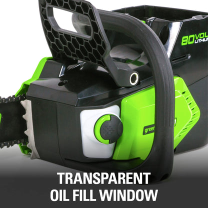 Greenworks PRO 80V 16-Inch Brushless Cordless Chainsaw | Battery Powered Electric Handheld Chainsaw | Auto Oiler Portable for Garden Yard Tree Felling, Firewood Cutting Logging Pruning, Tool Only