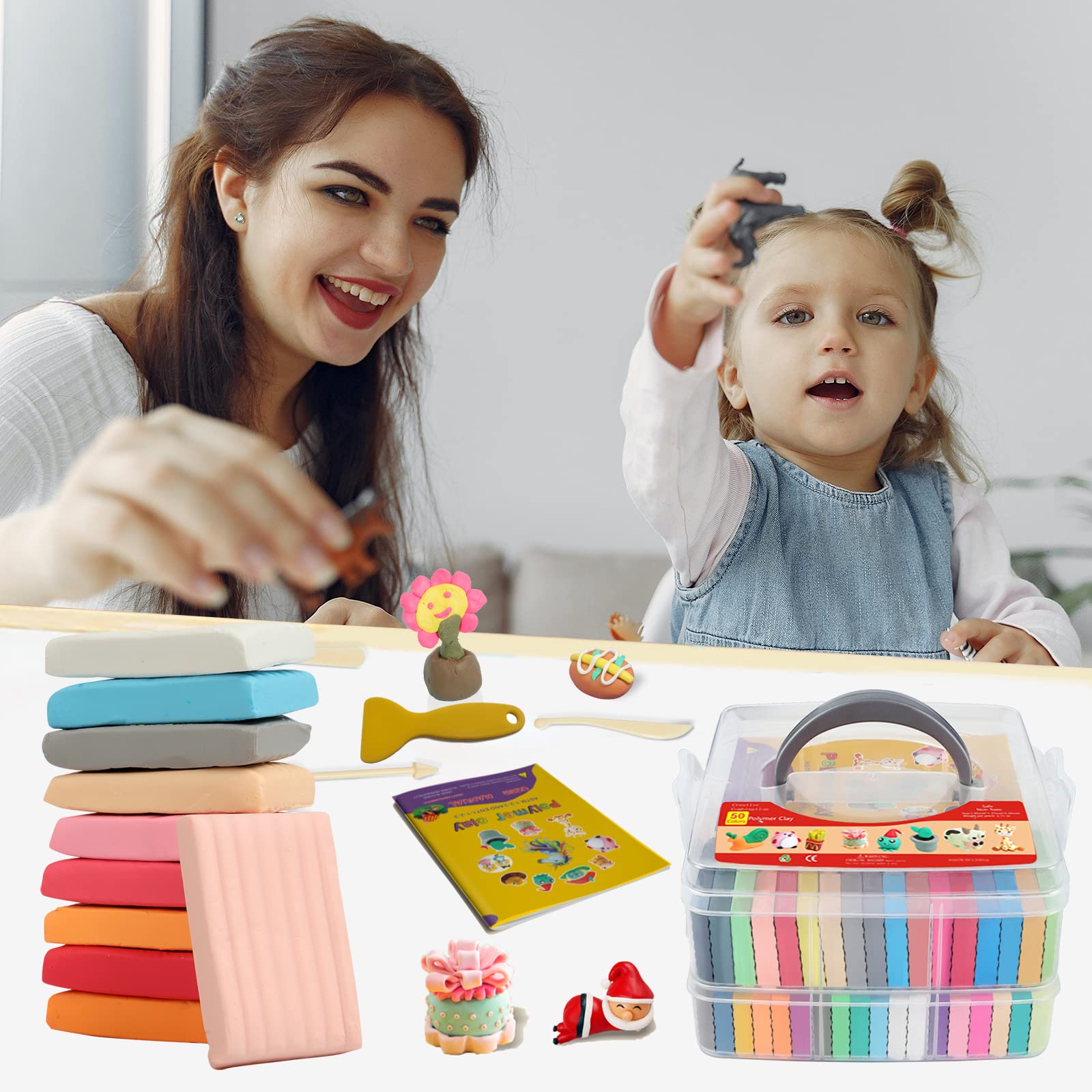 Polymer Clay 50 Colors, Modeling Clay for Kids DIY Starter Kits, Oven Baked Model Clay, Non-Sticky Molding Clays with Sculpting Tools, Gift for Children and Artists - Available at All In One Marketplace Canada