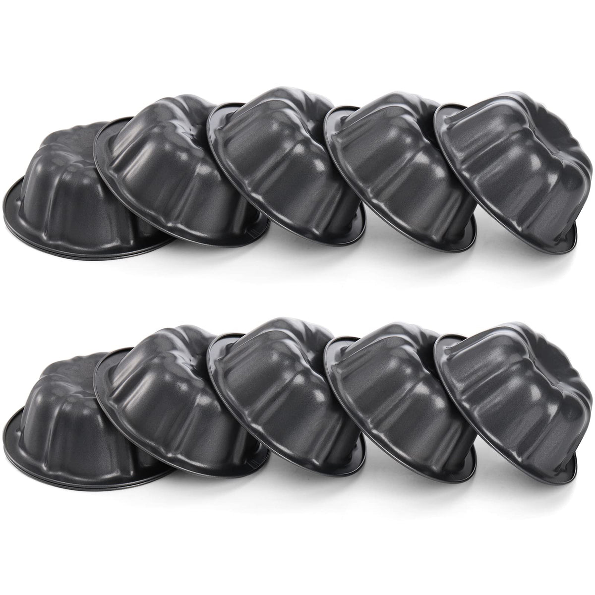 ZENFUN 10 Pcs Mini Flan Molds Pan, 4 Inches Fluted Cake Pan Nonstick, Carbon Steel Mini Flan Molds Pans, Cake Pans Reusable Tube Oven Baking Mold for Cupcake, Bread, Bavarois, Brownie 🍁 All In One Marketplace Canada