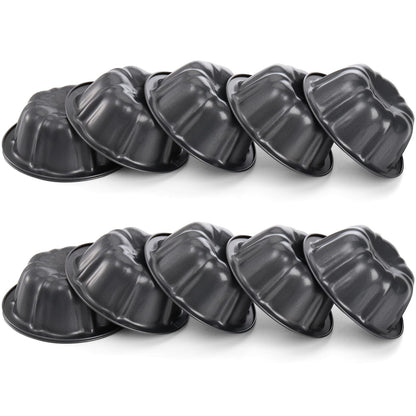 ZENFUN 10 Pcs Mini Flan Molds Pan, 4 Inches Fluted Cake Pan Nonstick, Carbon Steel Mini Flan Molds Pans, Cake Pans Reusable Tube Oven Baking Mold for Cupcake, Bread, Bavarois, Brownie 🍁 All In One Marketplace Canada