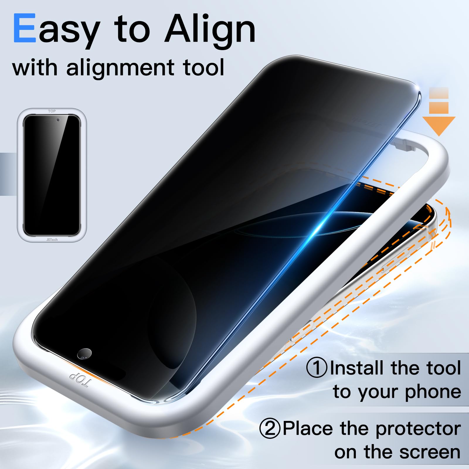 JETech Privacy Screen Protector for iPhone 16 Pro 6.3-Inch, Anti-Spy Tempered Glass Film with Easy Installation Tool, 2-Pack - Available at All In One Marketplace Canada