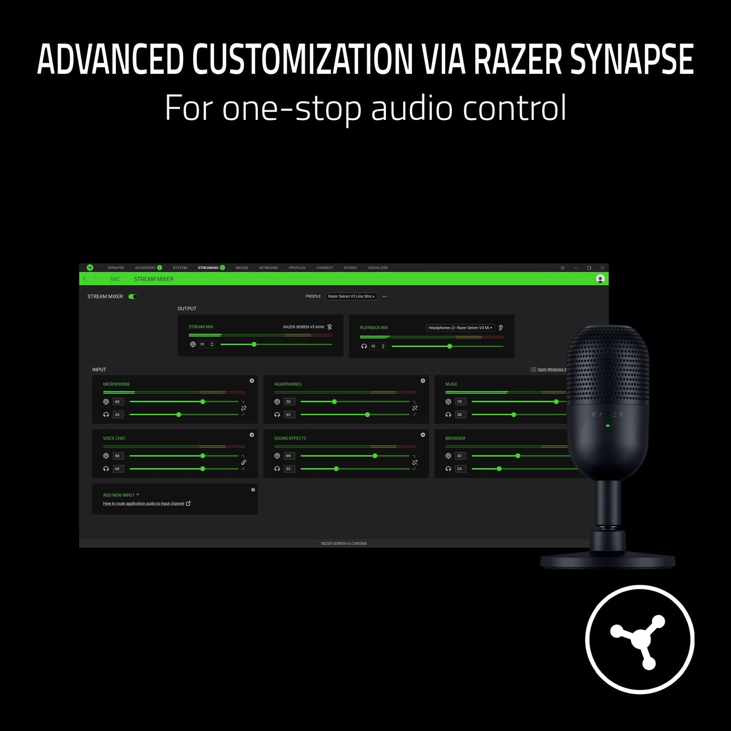 Razer Seiren V3 Mini USB Microphone, Supercardioid Condenser Mic, Black