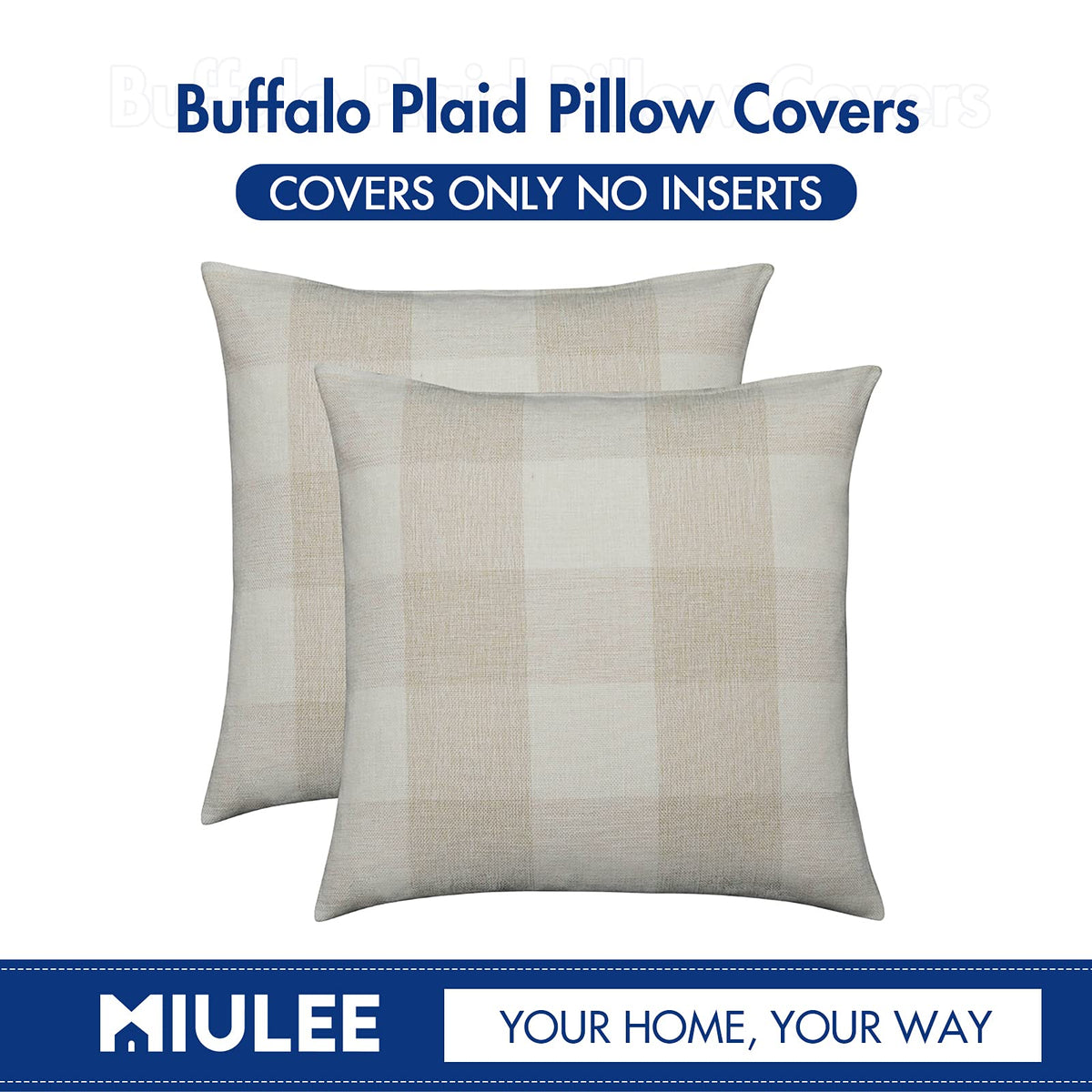 MIULEE Pack of 2 Farmhouse Buffalo Check Plaids Polyester Linen Soft Soild Decorative Square Throw Pillow Covers Home Decor Cushion Case for Christmas Sofa Bedroom 18x18 Inch Cream White and White 🍁 All In One Marketplace Canada