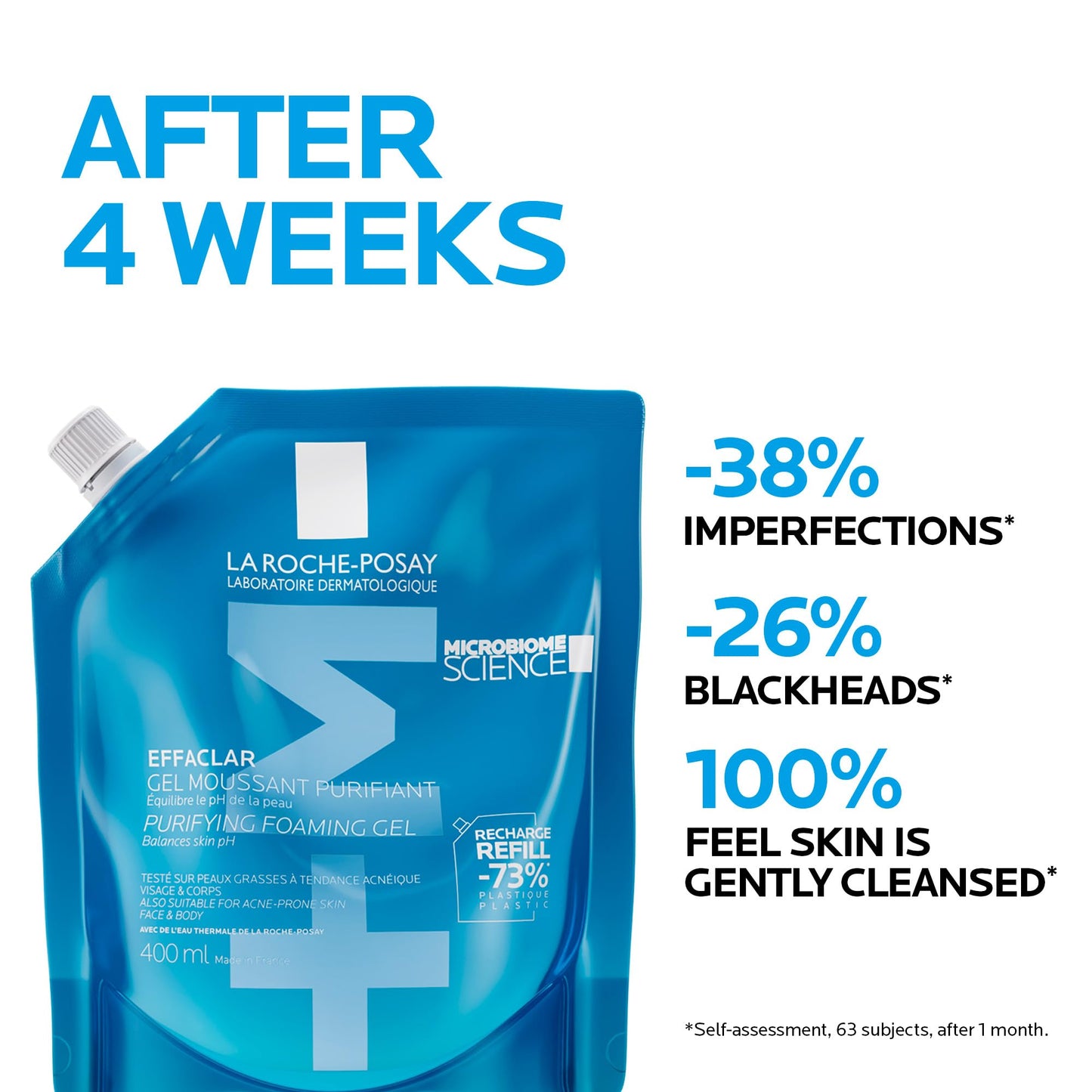 La Roche Posay Face Wash Gel Cleanser Refill, Effaclar Gentle Purifying Foaming Gel for Oily and Sensitive Acne-Prone Skin. Alcohol-free, Soap-Free, Paraben-free, Non-Comedogenic, 400mL