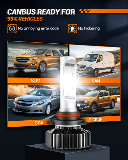 SEALIGHT 9005 LED Headlight Bulb, 40000 Lumens 800% Brightness, HB3 High Beam LED Light Bulbs, 6000K Cool White, 9005 Halogen Replacement, Plug and Play, IP67 Waterproof, Pack of 2