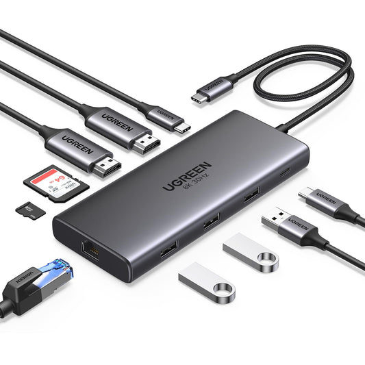 UGREEN 10 in 1 Docking Station for Laptop Dual Monitor, Revodok Pro 210 with Single 8K@30Hz, Dual 4K@60Hz, 100W PD, 1Gbps Ethernet, SD/TF, 5Gbps USB, USB C Hub for MacBook Air/Pro, ASUS, HP, XPS13&15