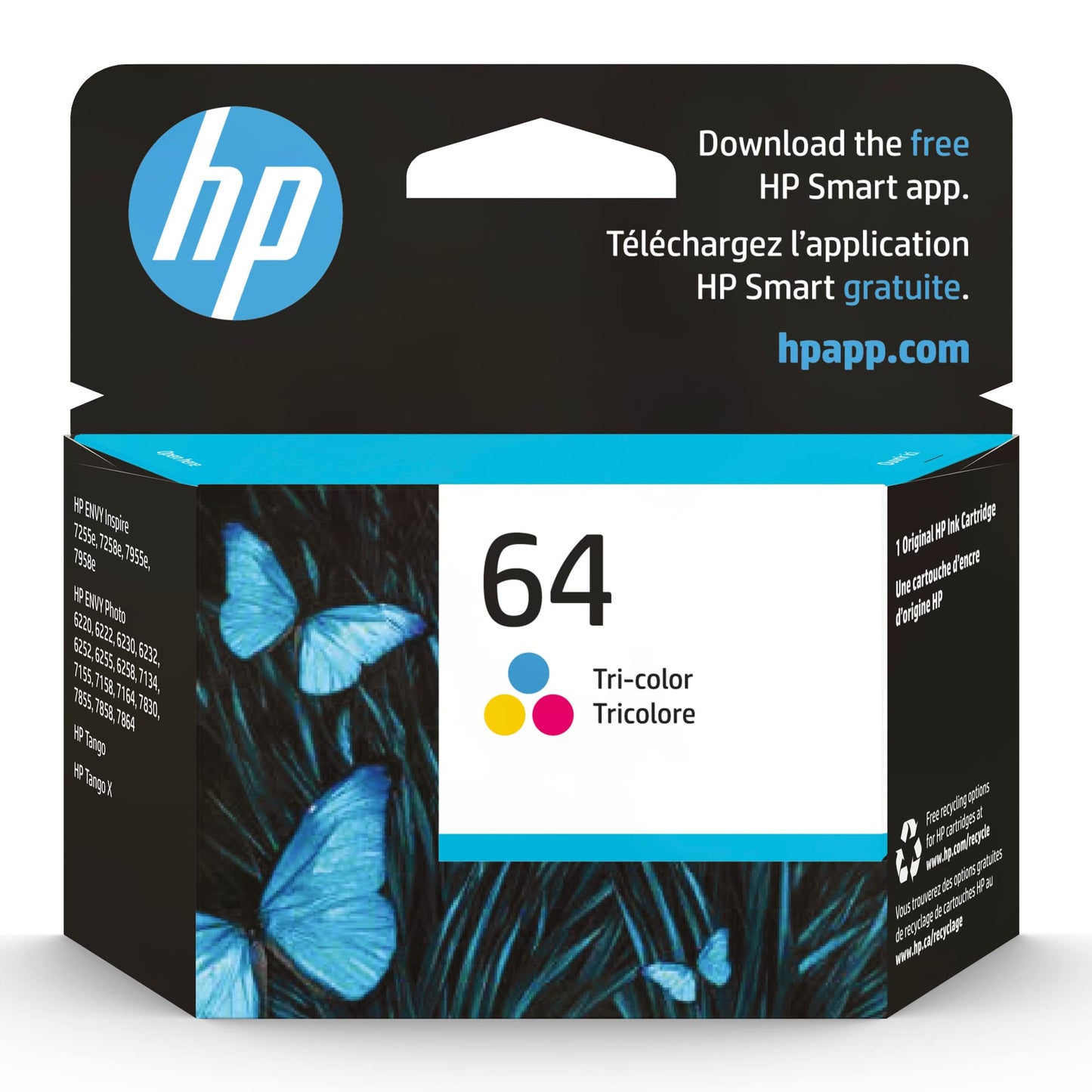 Original HP 64 Tri-Color Ink Cartridge | Works with HP Envy Photo 6200, 7100, 7800 Series | Eligible for Instant Ink | N9J89AN 🍁 All In One Marketplace Canada