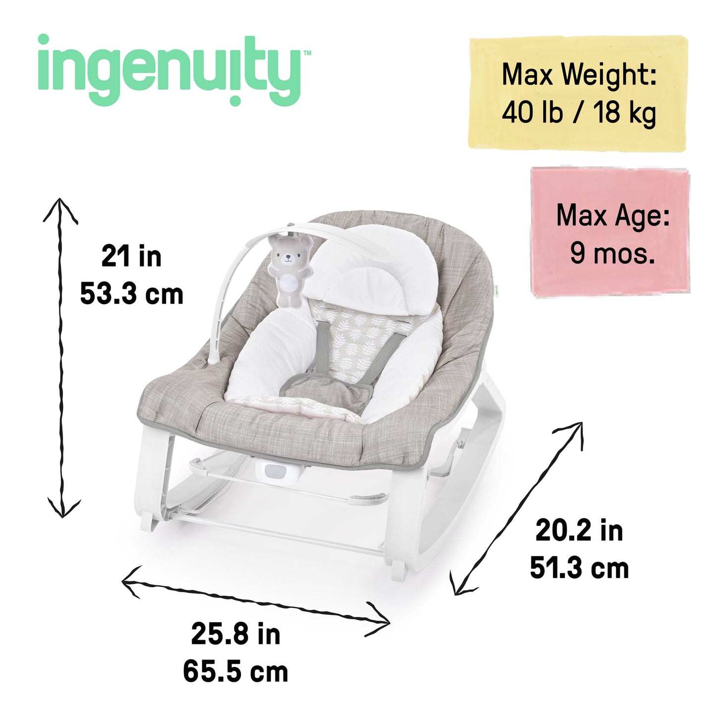 Ingenuity Keep Cozy 3-in-1 Grow with Me Vibrating Baby Bouncer Seat & Infant to Toddler Rocker, Vibrations & Toy Bar, 0-30 Months Up to 40 lbs - Linden 🍁 All In One Marketplace Canada
