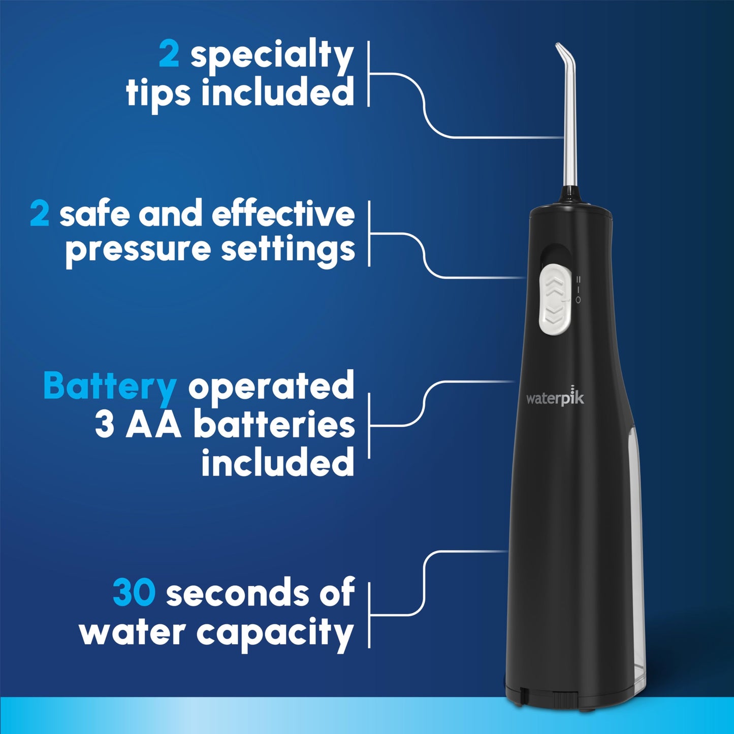 Waterpik Cordless Express Water Flosser, Battery Operated & Portable for Travel & Home, CDA Validated, Waterproof for Shower Use, Black WF-02, Packaging May Vary Waterpik
