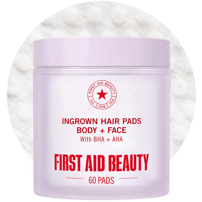 First Aid Beauty Ingrown Hair Pads, BHA + AHA Exfoliating Pads for Face and Body, Prevents Razor Bumps and Ingrown Hairs, Safe for Underarms, Bikini Area, Legs and Face, Sensitive Skin Safe, 60 ct