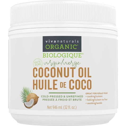 Viva Naturals Organic Virgin Coconut Oil, 32 fl oz (946 mL) – Coconut Oil for Hair, Skin, Cooking & Baking – Cold-Pressed, Unrefined & Non-GMO – Keto & Paleo Certified – BPA-Free Jar